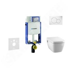Geberit Kombifix - Bâti-support pour WC suspendu avec plaque de déclenchement Sigma 01, blanc alpin + Tece One – toilette
