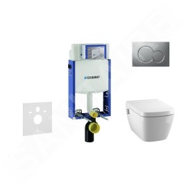 Geberit Kombifix - Bâti-support pour WC suspendu avec plaque de déclenchement Sigma 01, chrome mat + Tece One – toilette