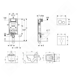 Geberit Kombifix - Bâti-support pour WC suspendu avec plaque de déclenchement Sigma 20, blanc/chrome brillant + Tece One –