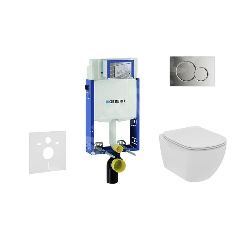 Geberit Kombifix - Ensemble de bâti-support, WC suspendu Rimless+ abattant SoftClose Ideal Standard Tesi, plaque de