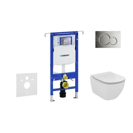 Geberit Duofix - Bâti-support pour WC suspendu avec plaque de déclenchement Sigma 01, chrome brillant + Ideal Standard Tesi –