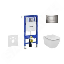 Geberit Duofix - Bâti-support pour WC suspendu avec plaque de déclenchement Sigma 30, chrome brillant/chrome mat + Ideal
