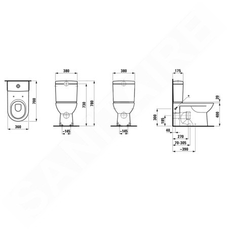 Laufen Pro - Cuvette WC combinée, 670x360 mm, évacuation arrière/bas, avec LCC, blanc H8249584000001