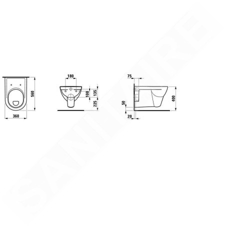 Laufen Pro - WC suspendu, 560x360 mm, chasse d'eau plate, blanc H8209510000001