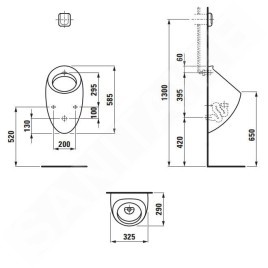 Laufen Il Bagno Alessi One - Urinoir à aspiration sans couvercle, arrivée d'eau arrière, avec LCC, blanc H8409754000001