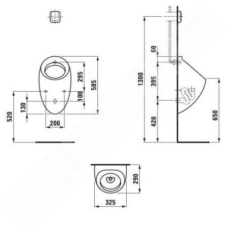 Laufen Il Bagno Alessi One - Urinoir à aspiration sans couvercle, arrivée d'eau arrière, avec LCC, blanc H8409754000001