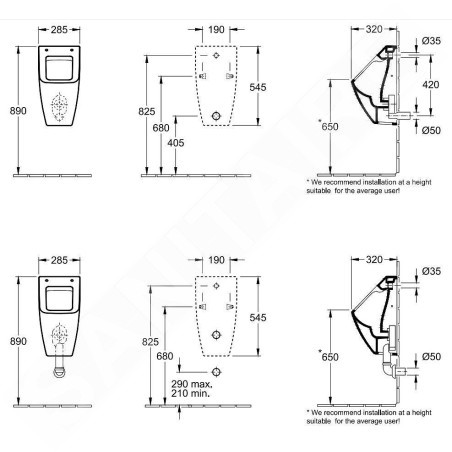 Villeroy & Boch Venticello - Urinoir à action siphonique, sans abattant, 285x545x315 mm, blanc alpin 5504R001
