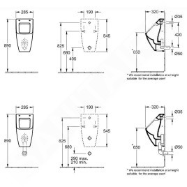 Villeroy & Boch Venticello - Urinoir à action siphonique, sans abattant, 285x545x315 mm, CeramicPlus, blanc alpin 5504R0R1