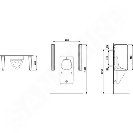 Laufen Cinto - Paroi de séparation pour urinoir, 460 x 90 mm, blanc H8476030000001