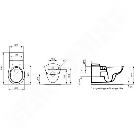 Ideal Standard Contour 21 - Toilettes suspendues adaptées aux personnes à mobilité réduite, Rimless, blanc S306901
