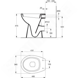 Ideal Standard Contour 21 - Toilette sur pied adaptées aux personnes à mobilité réduite, vidange arrière, blanc P239901