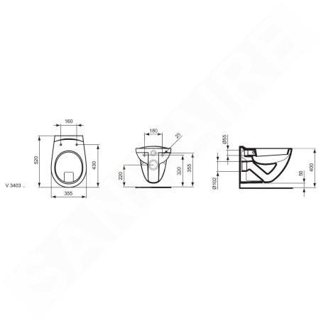 Ideal Standard Eurovit - Toilettes suspendues, chasse d'eau plate, blanc V340301