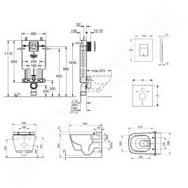 Grohe Uniset - Set de bâti-support, toilette japonaise et abattant Tece, plaque de déclenchement Skate Cosmo, Rimless,