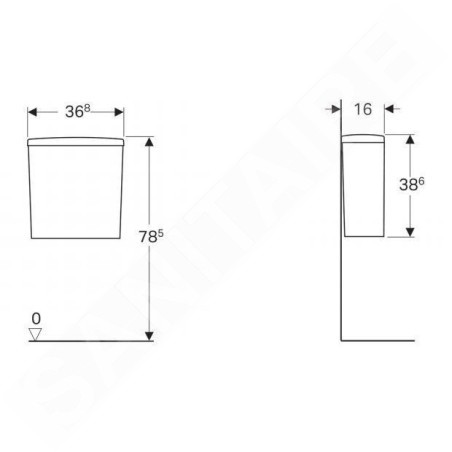 Geberit Selnova Square - Réservoir de chasse d’eau à installer sur cuvette de WC, arrivée de l’eau latérale, blanc 500.267.01.1