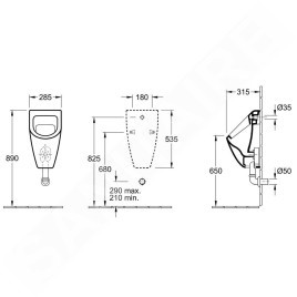 Villeroy & Boch Subway - Urinoir à action siphonique pour installation avec abattant, CeramicPlus, Stone White 751301RW