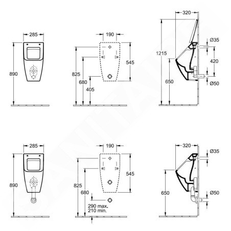 Villeroy & Boch Venticello - Urinoir à action siphonique, alimentation dissimulée, DirectFlush, CeramicPlus, Stone White
