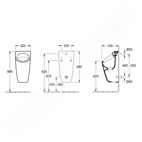 Villeroy & Boch Architectura - Urinoir à action siphonique, alimentation arrière, CeramicPlus, blanc alpin 558600R1