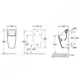 Villeroy & Boch Architectura - Urinoir à action siphonique, alimentation arrière, avec cible, CeramicPlus, blanc alpin 558705R1