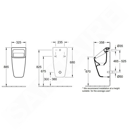 Villeroy & Boch Architectura - Urinoir à action siphonique, alimentation arrière, avec cible, CeramicPlus, blanc alpin 558705R1
