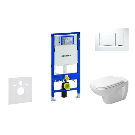 Geberit Duofix - Ensemble bâti-support, cuvette de toilette et siège D-Code, Rimless, SoftClose, plaque Sigma30, blanc/chrome