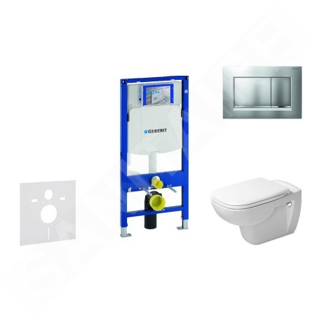 Geberit Duofix - Ensemble bâti-support, cuvette de toilette et siège D-Code, Rimless, SoftClose, plaque Sigma30, chrome mat /
