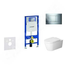 Geberit Duofix - Ensemble bâti-support, cuvette de toilette et siège ME by Starck, Rimless, SoftClose, plaque Sigma30, chrome