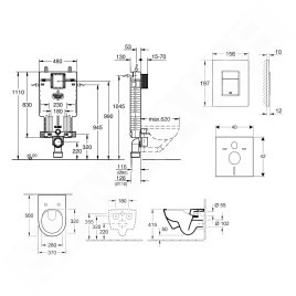 Grohe Uniset - Ensemble bâti-support, cuvette de toilette et siège Subway 2.0, DirectFlush, SoftClose, CeramicPlus et plaque