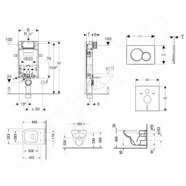 Geberit Kombifix - Ensemble bâti-support, cuvette de toilette et siège D-Code, Rimless, SoftClose, plaque Sigma01, chrome