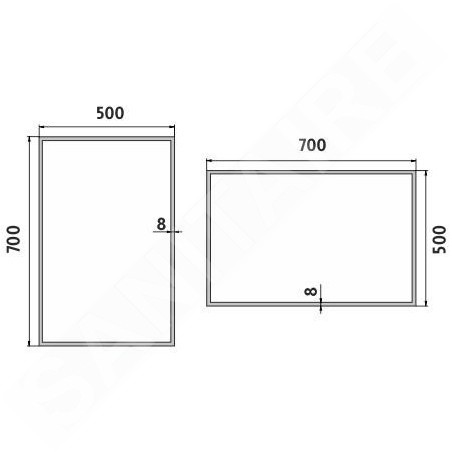Nimco Miroirs - Miroir avec éclairage LED, 500x700 mm, aluminium ZP 13001
