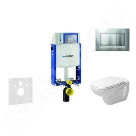 Geberit Kombifix - Ensemble bâti-support, cuvette de toilette et siège D-Code, Rimless, SoftClose, plaque Sigma30, chrome mat /