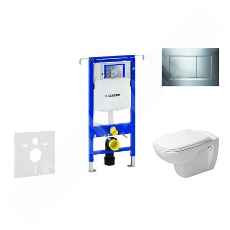 Geberit Duofix - Ensemble bâti-support, cuvette de toilette et siège D-Code, Rimless, SoftClose, plaque Sigma30, chrome