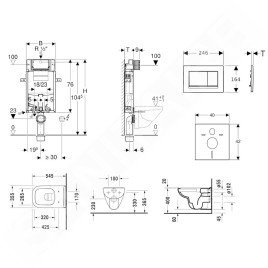 Geberit Kombifix - Ensemble bâti-support, cuvette de toilette et siège ME by Starck, Rimless, SoftClose, plaque Sigma30, chrome