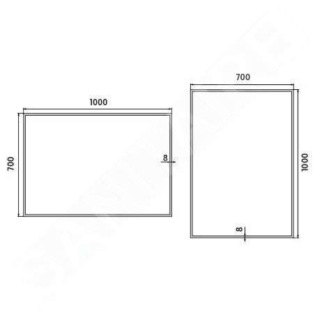 Nimco Miroirs - Miroir avec éclairage LED, 1000x700 mm, aluminium ZP 13004