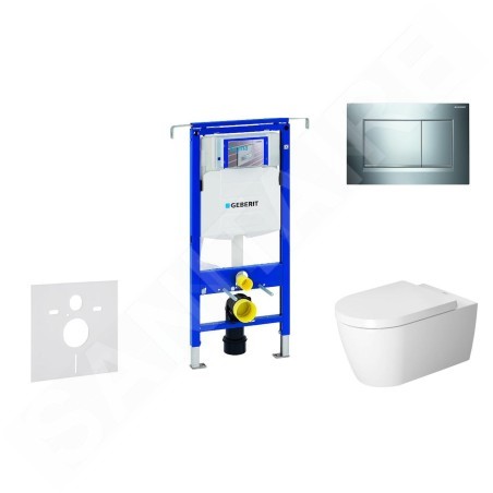 Geberit Duofix - Ensemble bâti-support, cuvette de toilette et siège ME by Starck, Rimless, SoftClose, plaque Sigma30, chrome