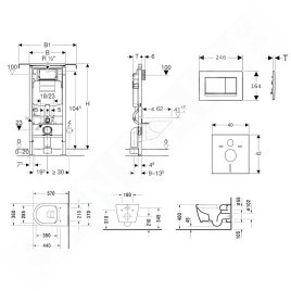 Geberit Duofix - Ensemble bâti-support, cuvette de toilette et siège ME by Starck, Rimless, SoftClose, plaque Sigma30, chrome