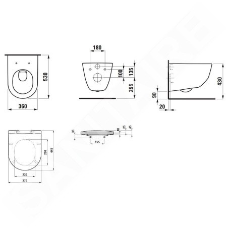 Laufen Pro - WC suspendu avec abattant SLIM, pliable SoftClose, blanc H8669530000001