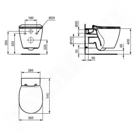 Ideal Standard Connect - WC suspendu avec abattant, AquaBlade, blanc E048301