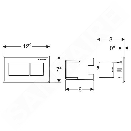 Geberit Systèmes de chasse d’eau - Déclenchement à distance pneumatique, pour réservoir Sigma 8 cm encastré, blanc / chrome
