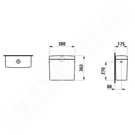 Laufen Pro - Réservoir de chasse d’eau 380x175 mm, alimentation latérale, blanc H8269520009721