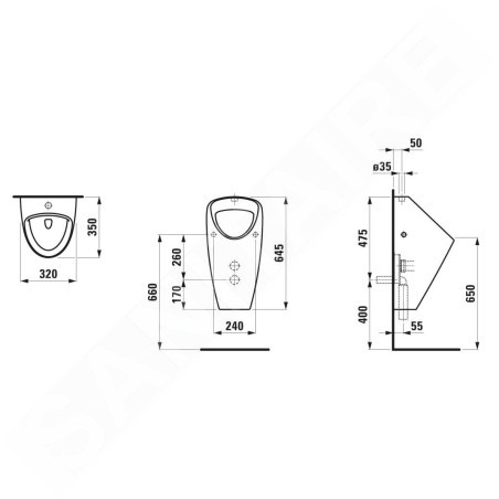 Laufen Caprino - Urinoir, alimentation d'eau par le haut, blanc H8420620004001