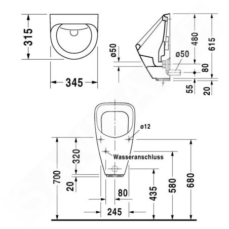 Duravit Urinals - Urinoir électronique, arrivée d'eau arrière, alimentation depuis pile, WonderGliss, blanc 08303700001