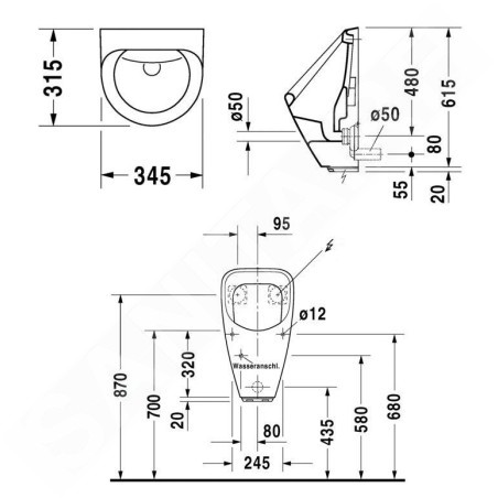 Duravit Urinals - Urinoir électronique, arrivée d'eau arrière, alimentation secteur, blanc 0830370093