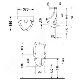 Duravit Urinals - Urinoir, arrivée d'eau arrière, blanc 0847370000