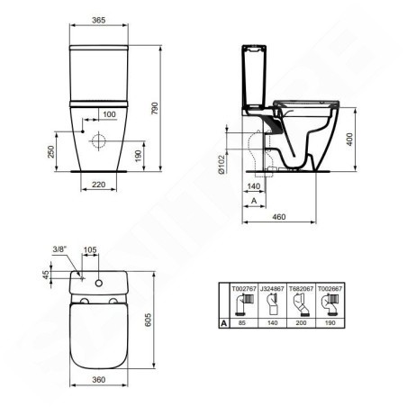 Ideal Standard i.Life S - Réservoir de chasse, alimentation latérale, blanc T499801