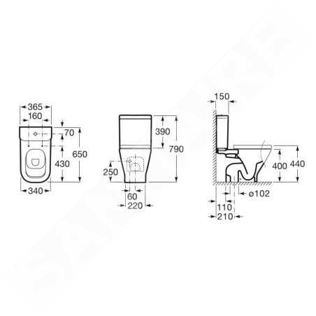 Roca The Gap - Réservoir de toilette, remplissage latéral, DualFlush, blanc A341471000