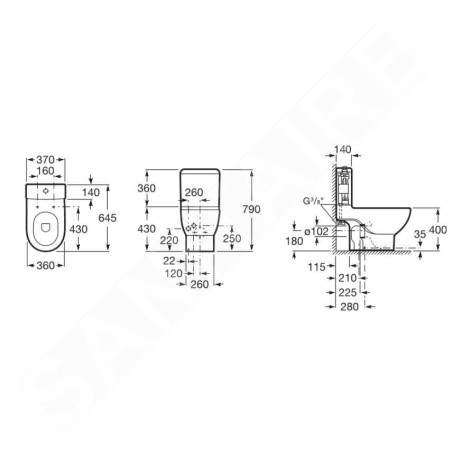 Roca Meridian - Réservoir de toilette, DualFlush, alimentation par le bas à gauche, blanc A341240000