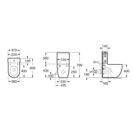 Roca Meridian - Réservoir de toilette, DualFlush, alimentation par le bas à gauche, blanc A341242000