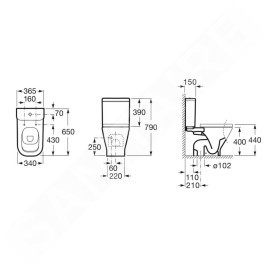 Roca The Gap - Réservoir de toilette, DualFlush, alimentation par le bas à gauche, blanc A341470000