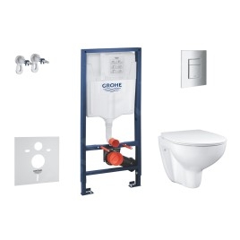 Grohe Solido - Set d’installation murale, toilettes et siège Bau Ceramic Slim, softclose, bouton Even, chrome SANI15BB1101