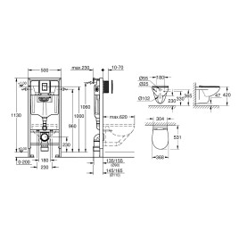 Grohe Solido - Set d’installation murale, toilettes et siège Bau Ceramic Slim, softclose, bouton Even, chrome SANI15BB1101
